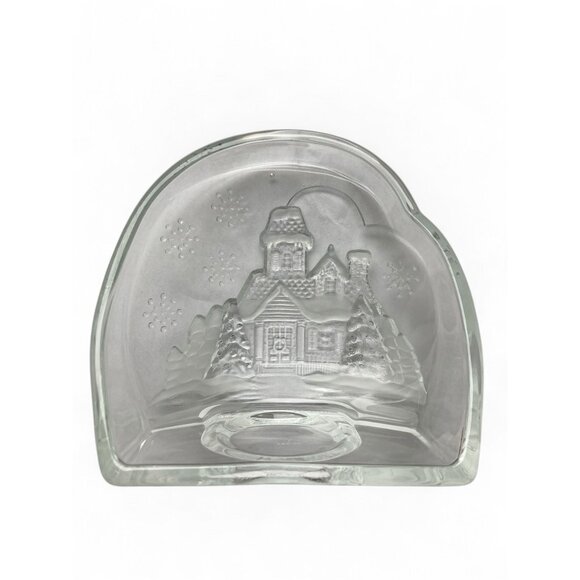 Luminarc Welcome Home Glass Candle Holder Snowy House Design Made in France 1991 - Picture 5 of 6